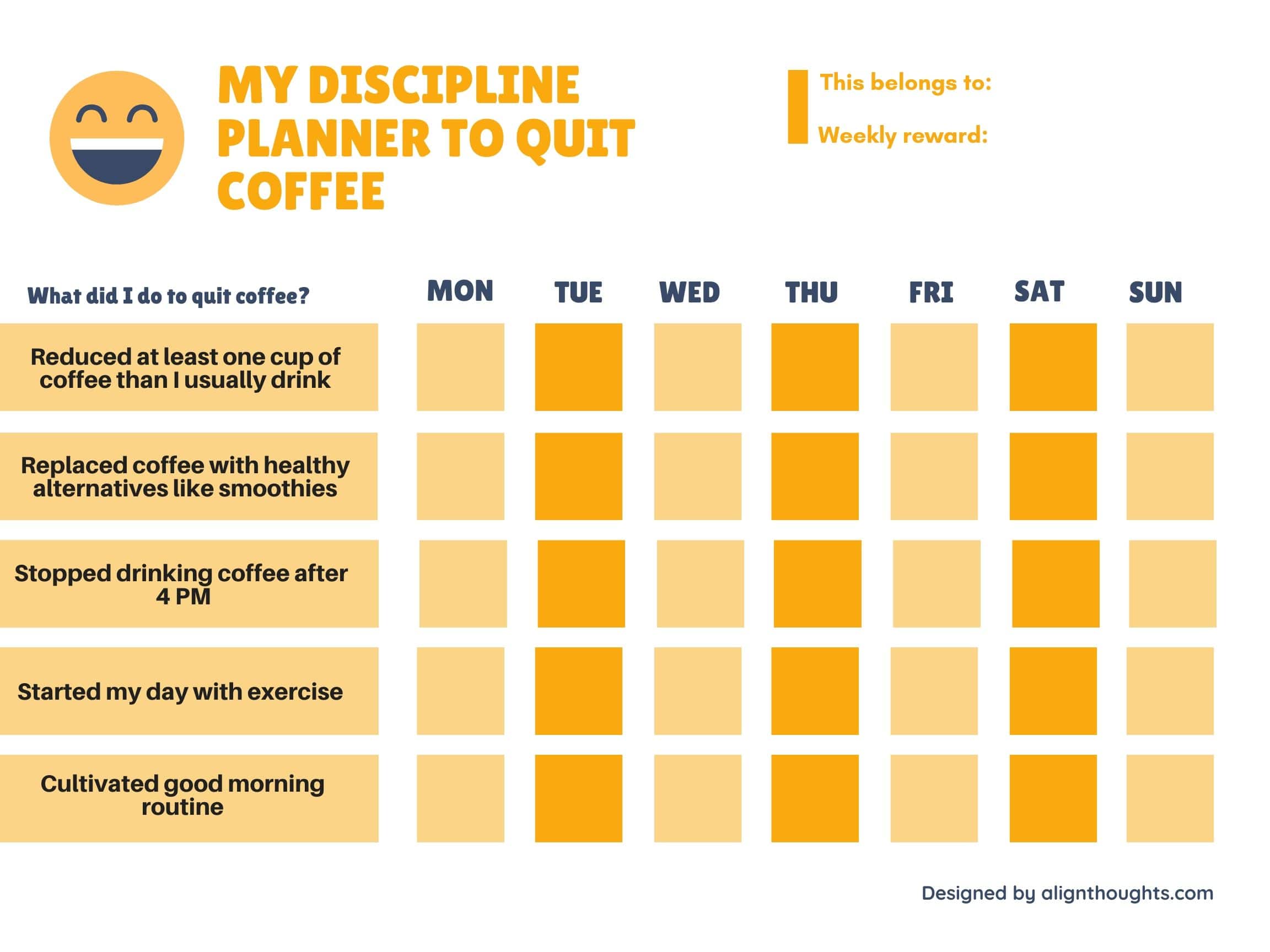 weekly planner to quit drinking coffee-alternatives to coffee